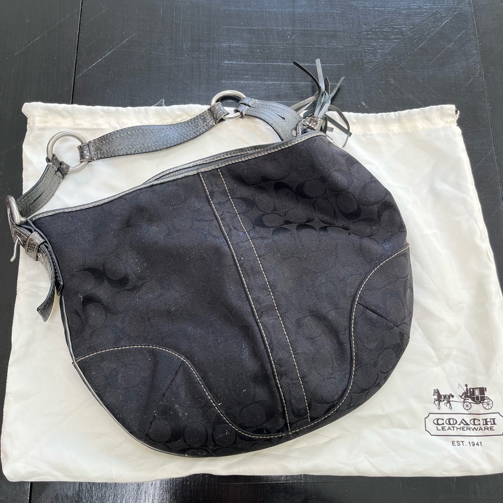 Authentic Coach Signature Black Monogram Canvas and Leather Bag Vintage